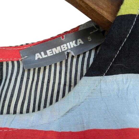 Alembika Mixed Print Media Striped Linen Top Small Multicolor Lagenlook Artsy - Picture 8 of 11